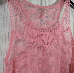 Wallflower Lace Pink Floral, Asymmetrical Tank
